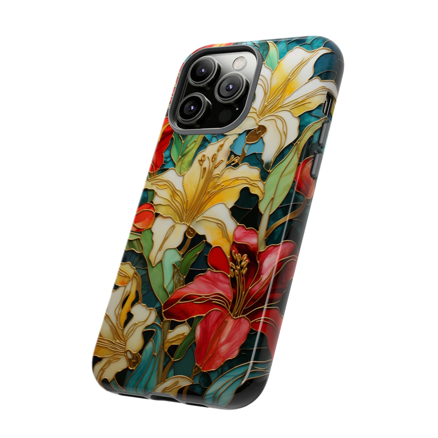 Lily Stained Glass Floral Gold Inlay