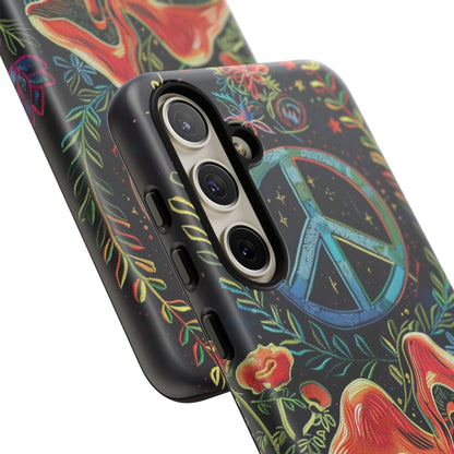 Embroidery Style Magic Mushrooms and Peace Sign Phone Case