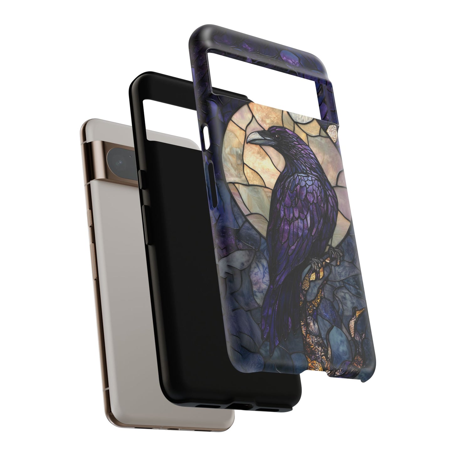 Halloween Phone Case Purple Raven Stained Glass Style Spooky Moon Phone Cover