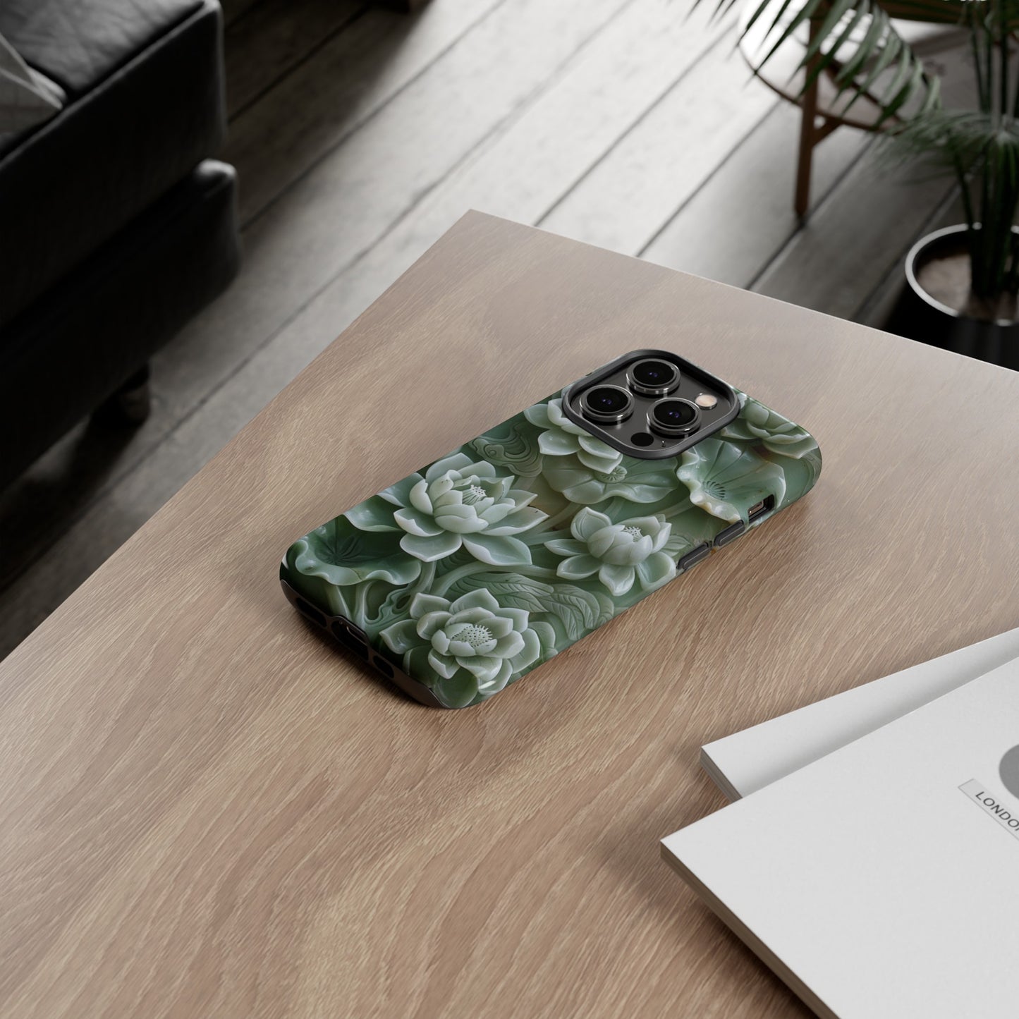 Green Jade Lotus Floral Art Phone Case