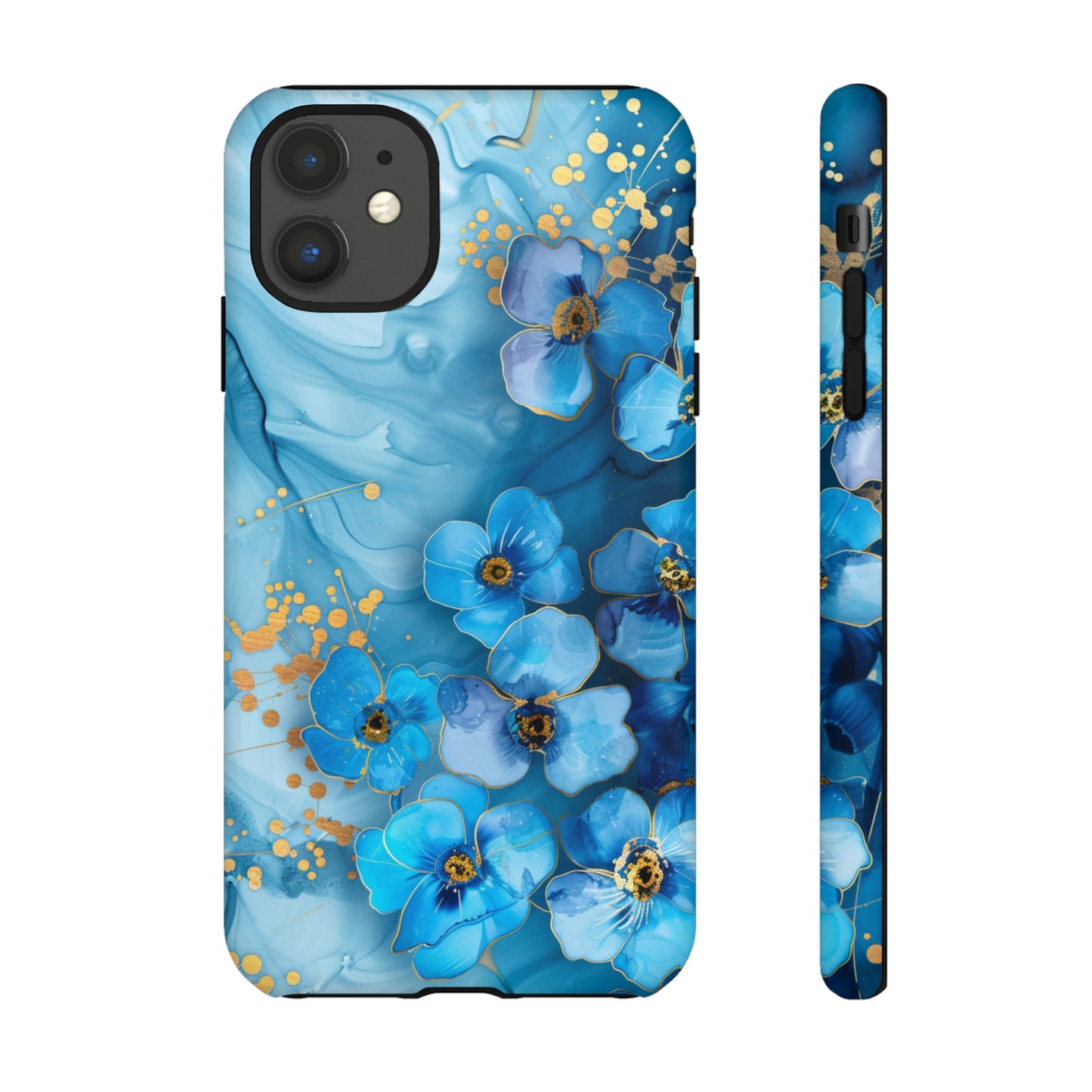 Forget Me Nots Gold Color Splash Floral Design Phone Case