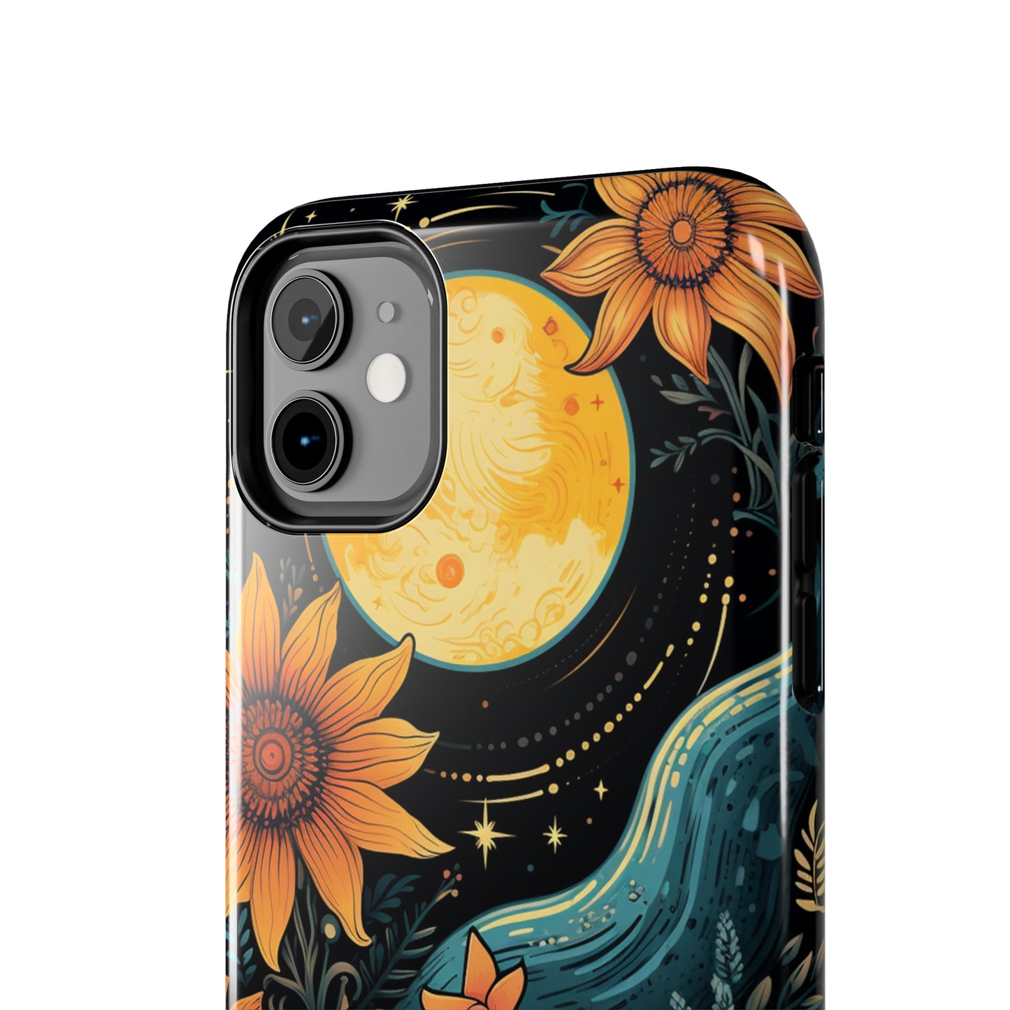 Boho Meets Cottagecore: Floral Sun, Moon & Stars iPhone Case – A Celestial Delight