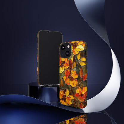 Orange Floral Phone Case Stained Glass Style