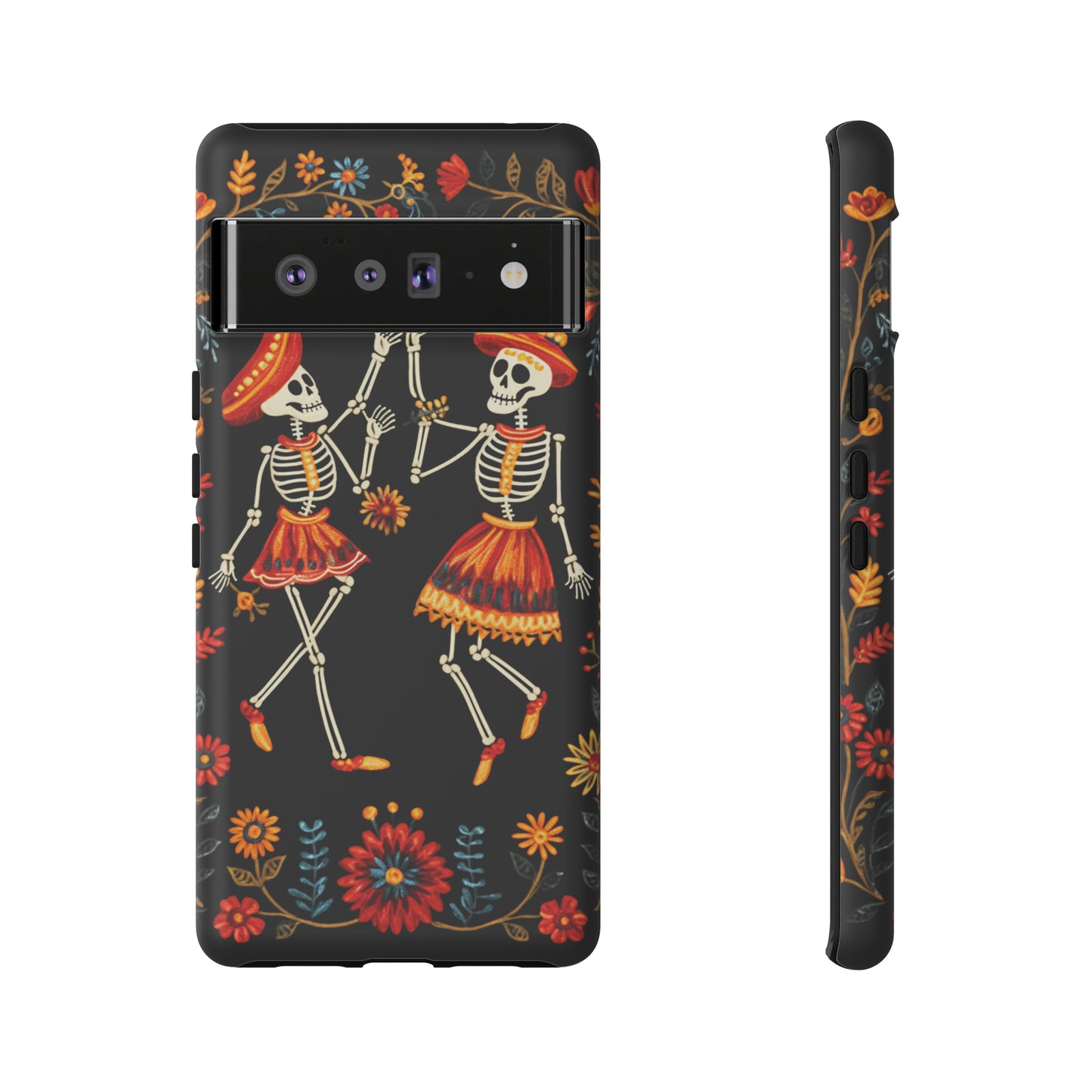 Dead Can Dance, iPhone 15 case, Floral Embroidery Skeletons | Whimsical Dance of the Departed for Google Pixel, iPhone & Samsung Galaxy