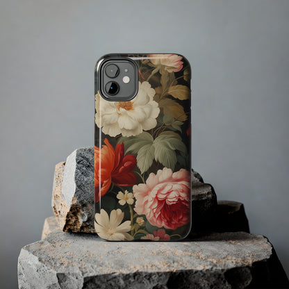 Vintage Floral Aesthetic Phone Tough Case | Antique Elegance for iPhone 11, 12, 13, 14