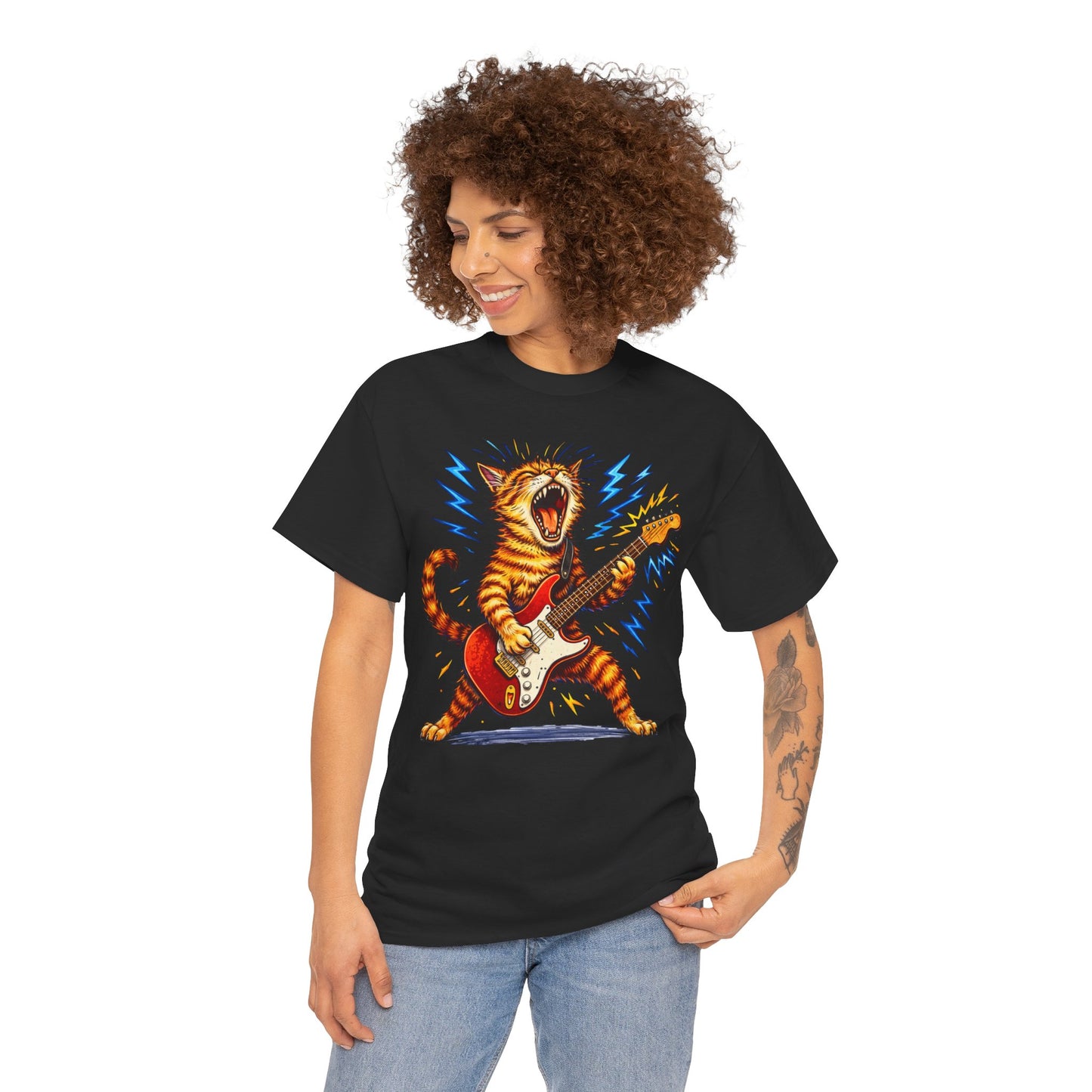funny guitar playing cat graphic tee