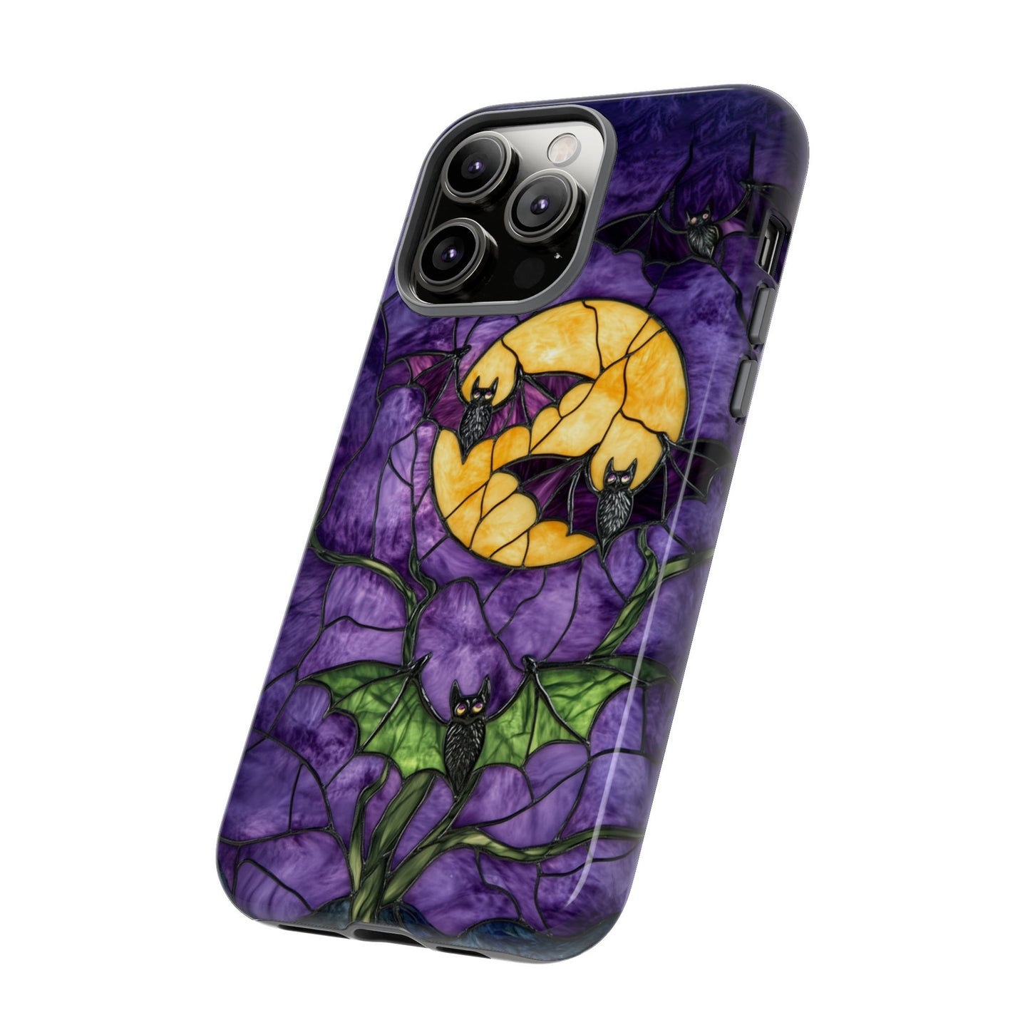 Full Moon Stained Glass Style Halloween Bats Phone Case