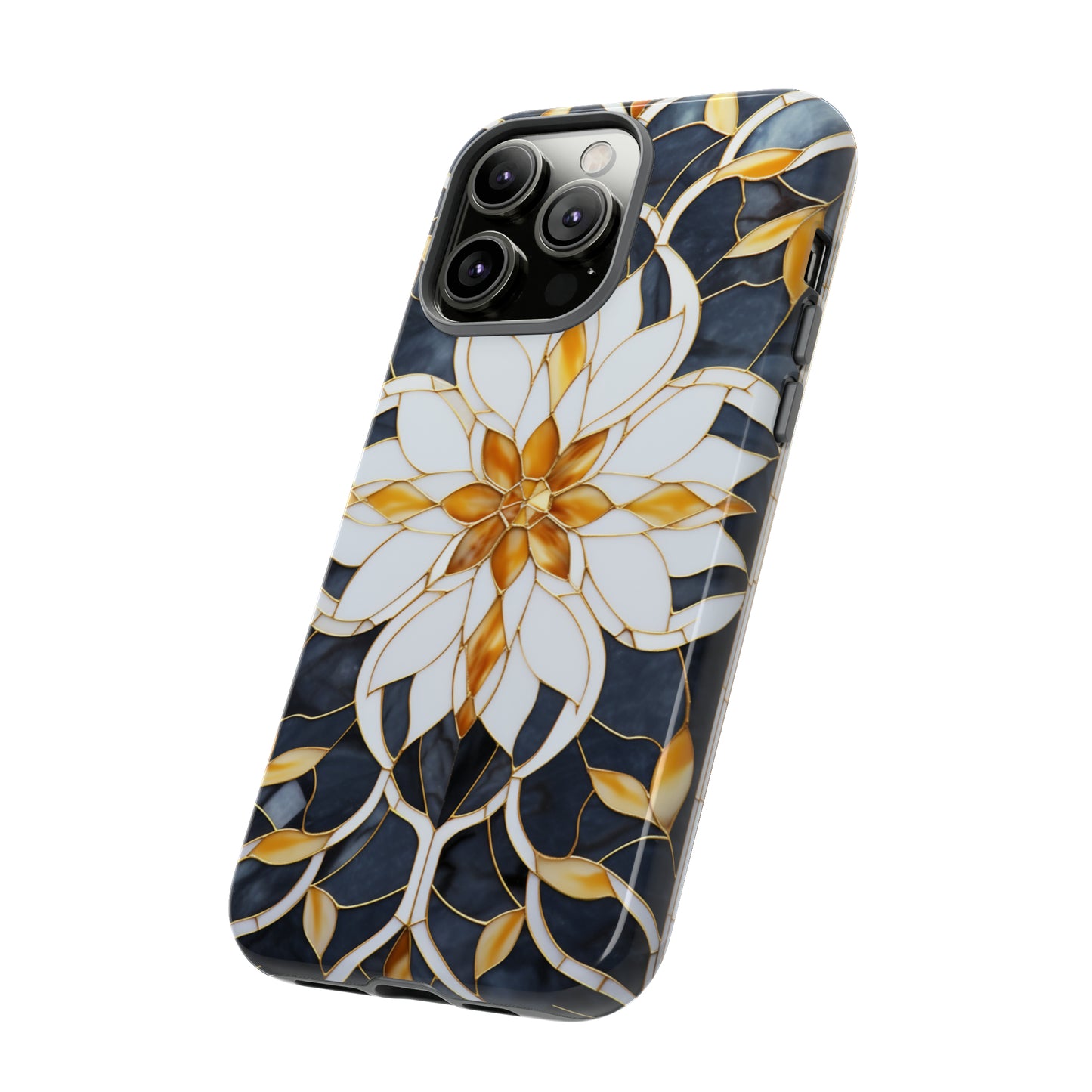 Art Deco Floral Gold & Blue Mosaic