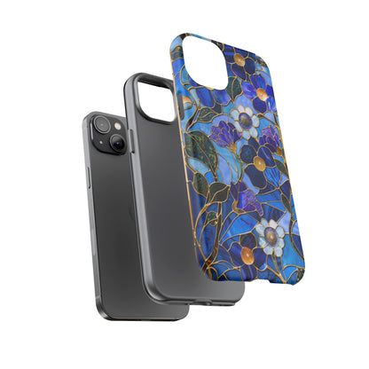 Blue Floral Stained Glass Gold Inlay Wild Flowers Phone Case