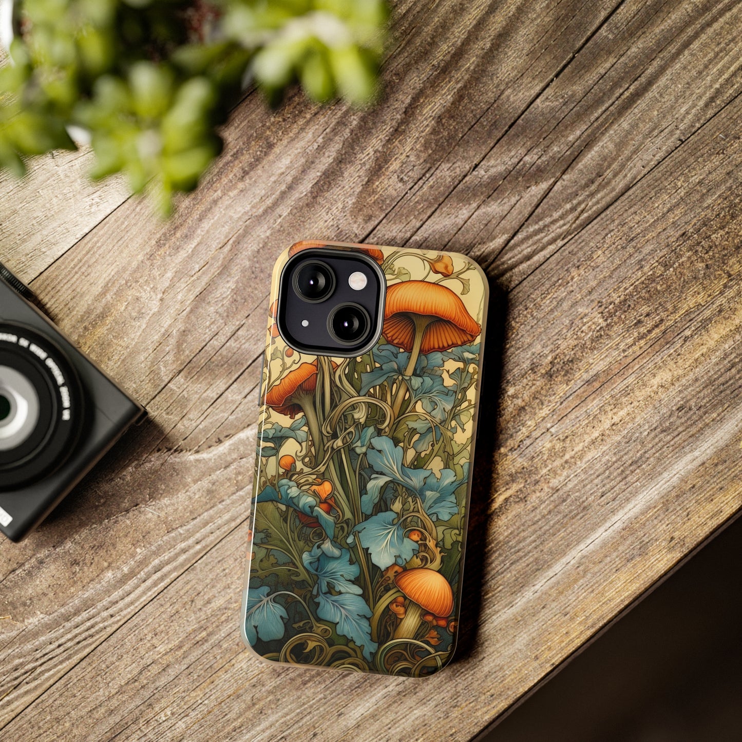 Vintage Mushroom iPhone Case Floral Aesthetic Art Nouveau Retro Phone Tough Case iPhone 14 Plus 13 12 7 8 SE Hippie Boho Style