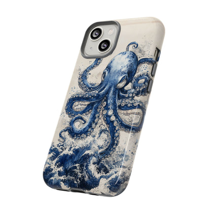 Vintage Japanese Art Style Blue Octopus and Waves Phone Cover