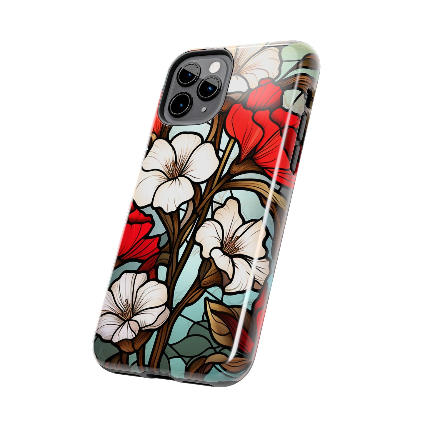 Red and White Floral Stained Glass iPhone Case