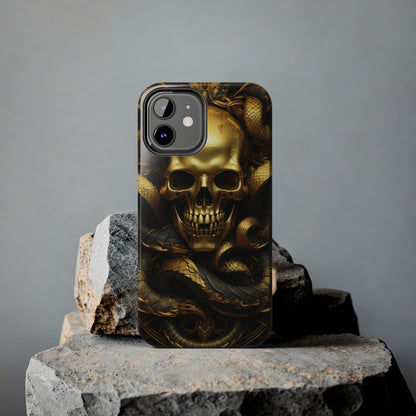 iPhone 14 Case Dark Elegance: Gold Skulls and Snakes Tough iPhone Case | An Edgy Goth Delight