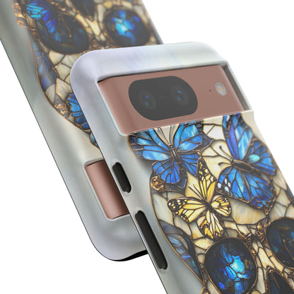 Gold and Blue Stained Glass Skull and Butterflies Phone Cover