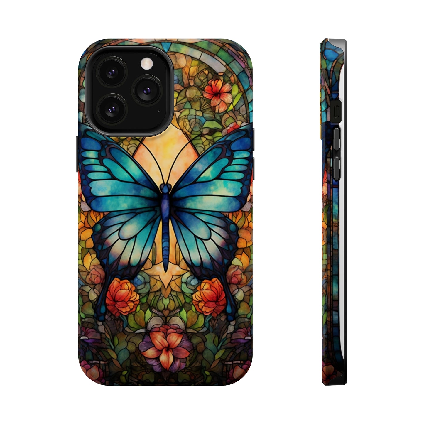 Butterfly Stained Glass MagSafe iPhone Case | Floral Aesthetic Art Retro Phone Tough Case iPhone 14 Plus 13 12 7 8 SE Hippie Boho Style