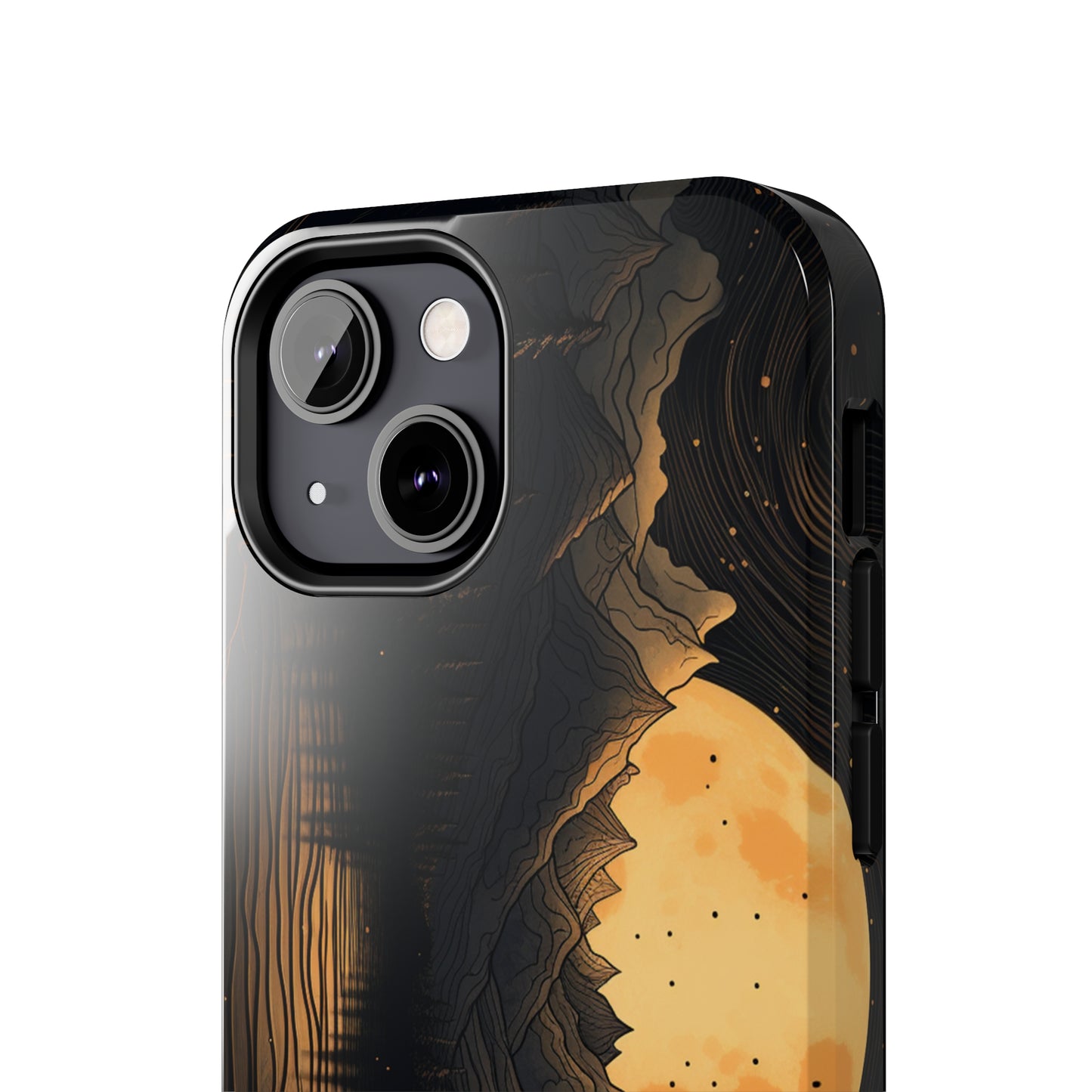 Abstract Landscape Black and Gold Mountains iPhone Case | Embrace the Mystical Full Moon