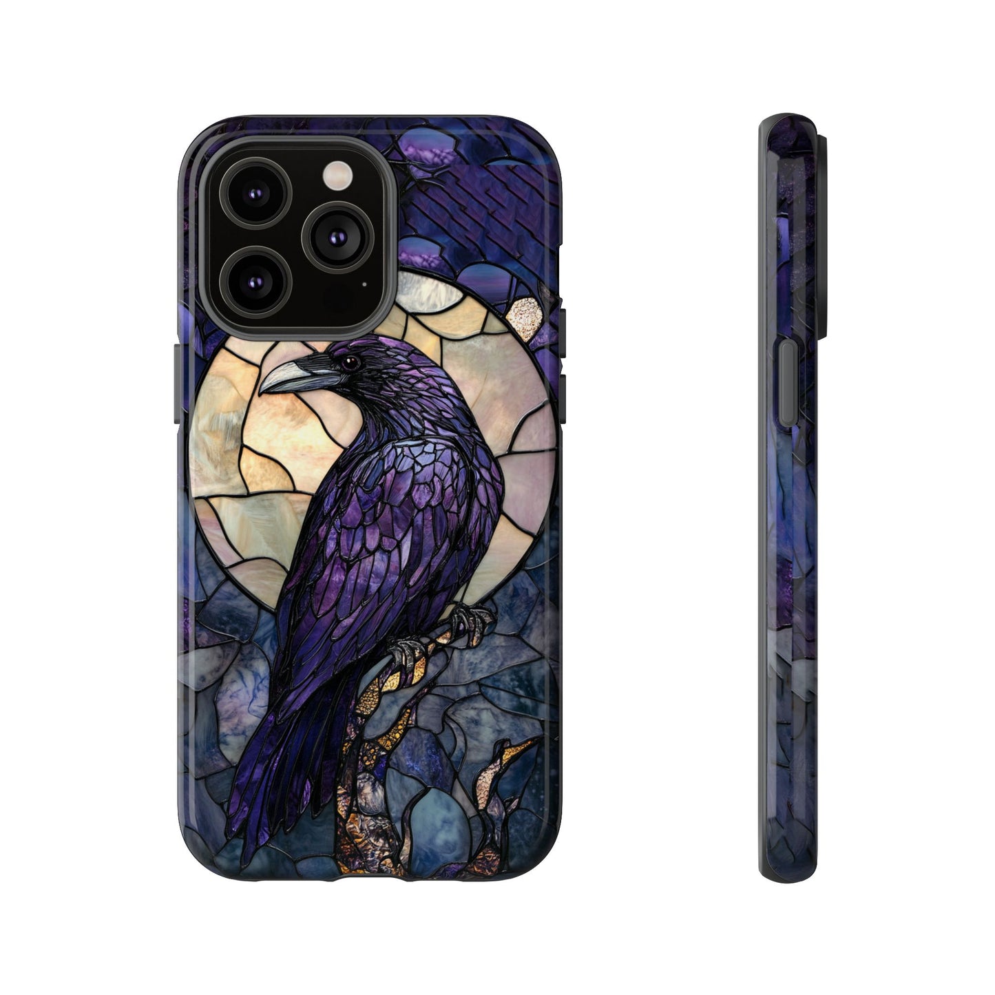 Halloween Phone Case Purple Raven Stained Glass Style Spooky Moon Phone Cover