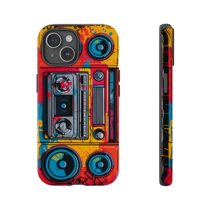 Retro boombox design on iPhone 15 case