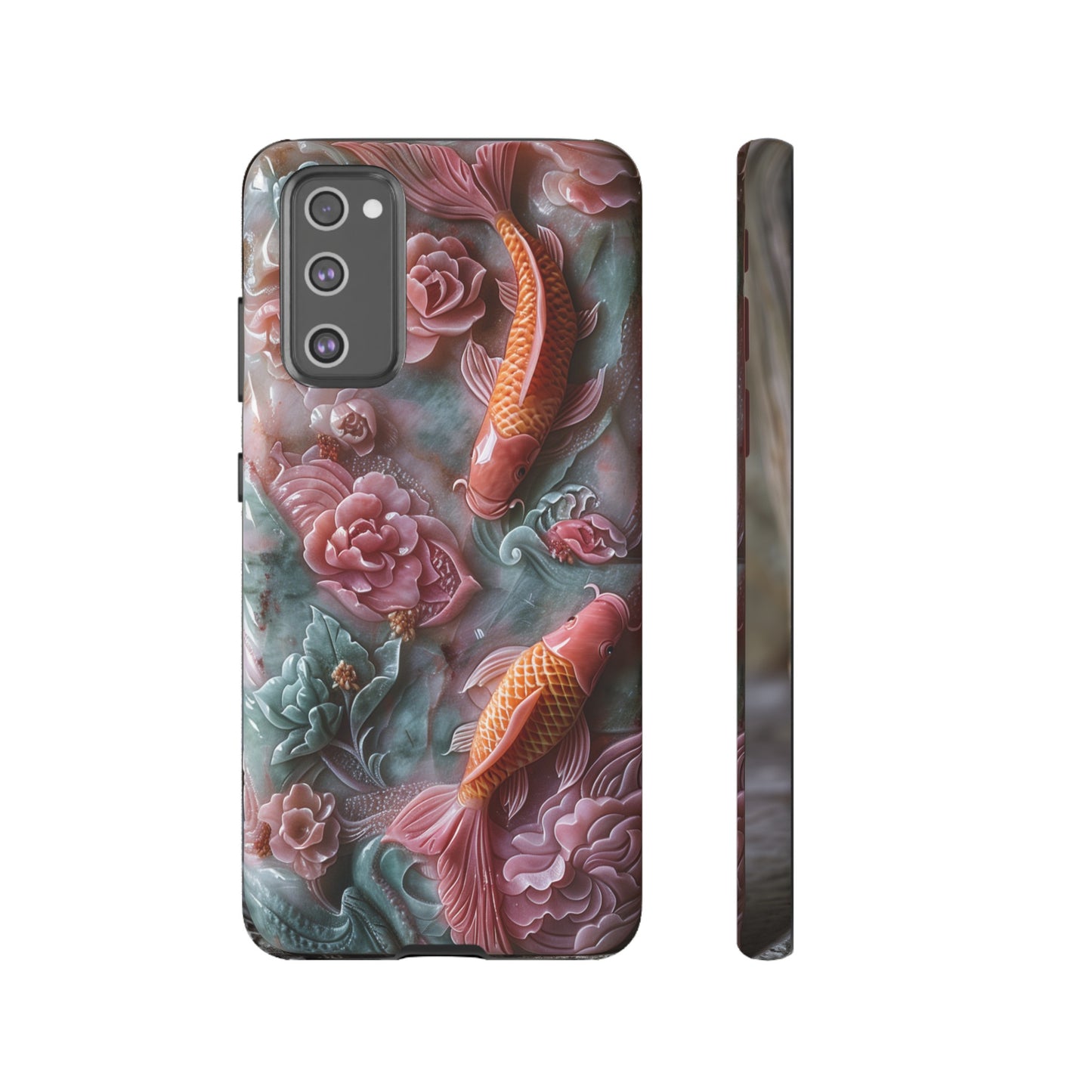 Pink Marble Fish Asian Jade Carving Koi Art Phone Case