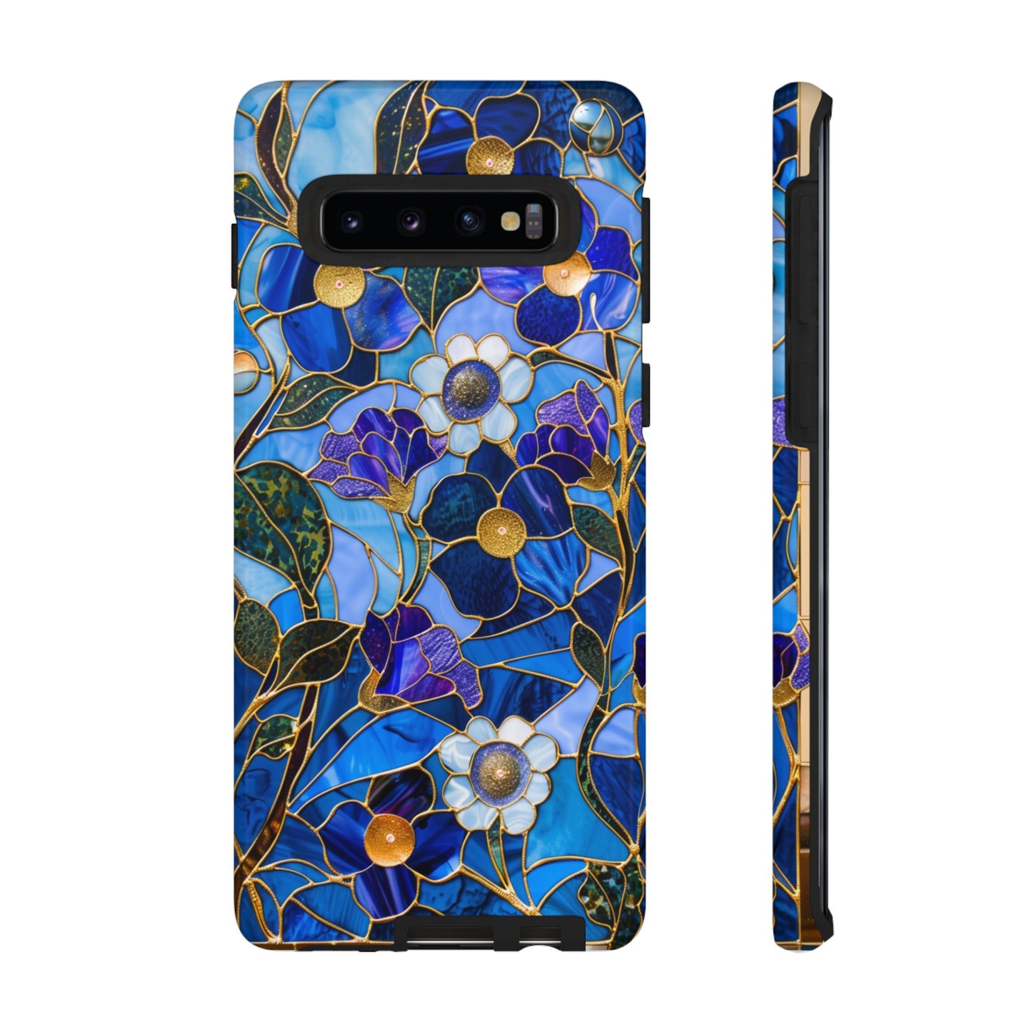 Blue Floral Stained Glass Gold Inlay Wild Flowers Phone Case