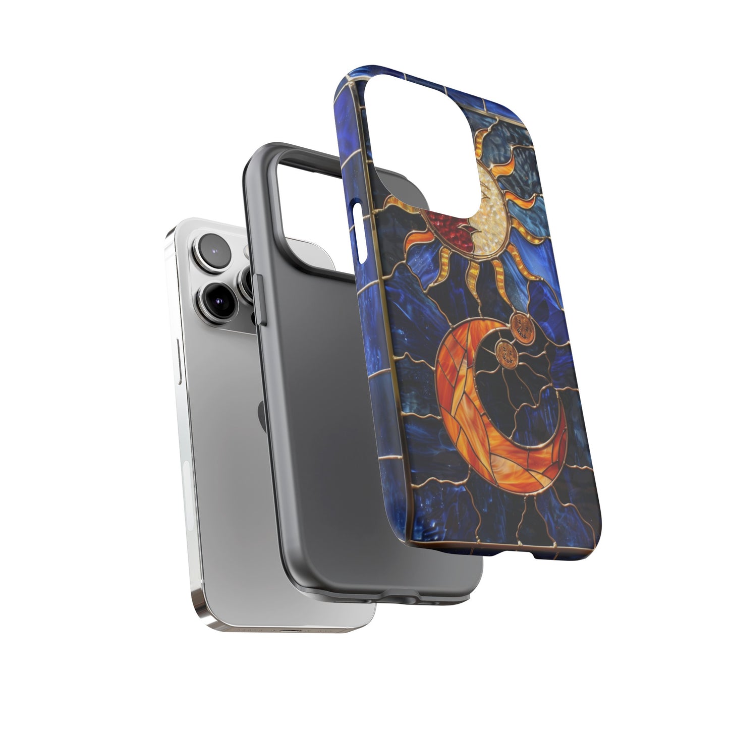 Celestial Stained Glass Moon and Stars iPhone 15 Case