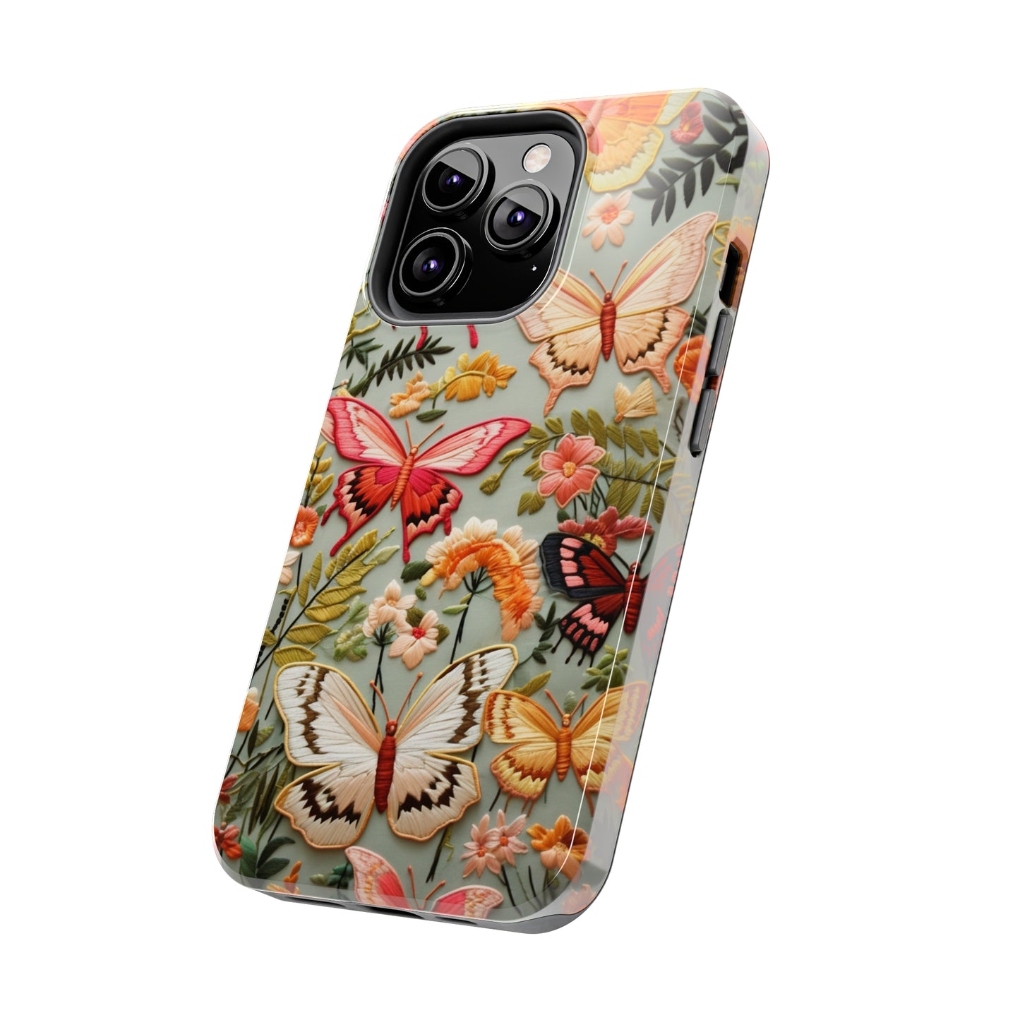 Embroidery Butterflies iPhone Case | Whimsical Elegance and Nature's Beauty in Handcrafted Detail