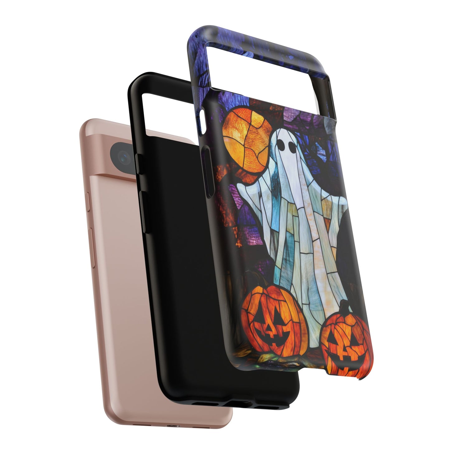 Stained Glass Halloween Ghost and Jack-o'-Lanterns Phone Cover