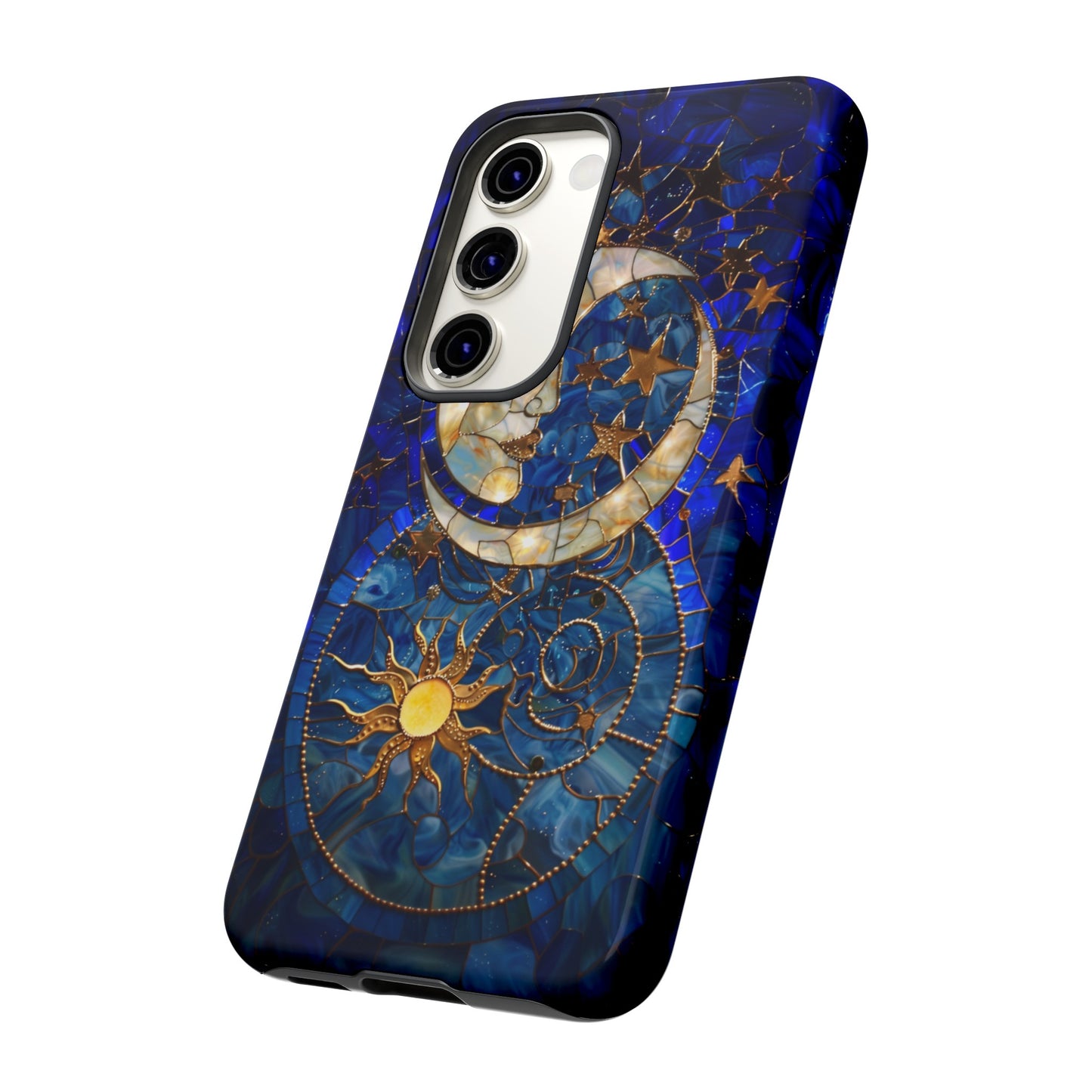 Celestial Stained Glass Moon and Stars Phone Case, Night Sky iPhone 15 Case