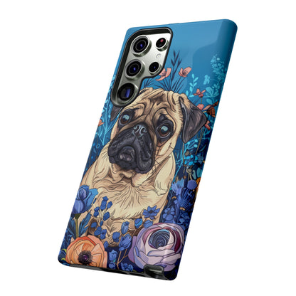 Cute Pug Dog Blue Floral Design Phone Case