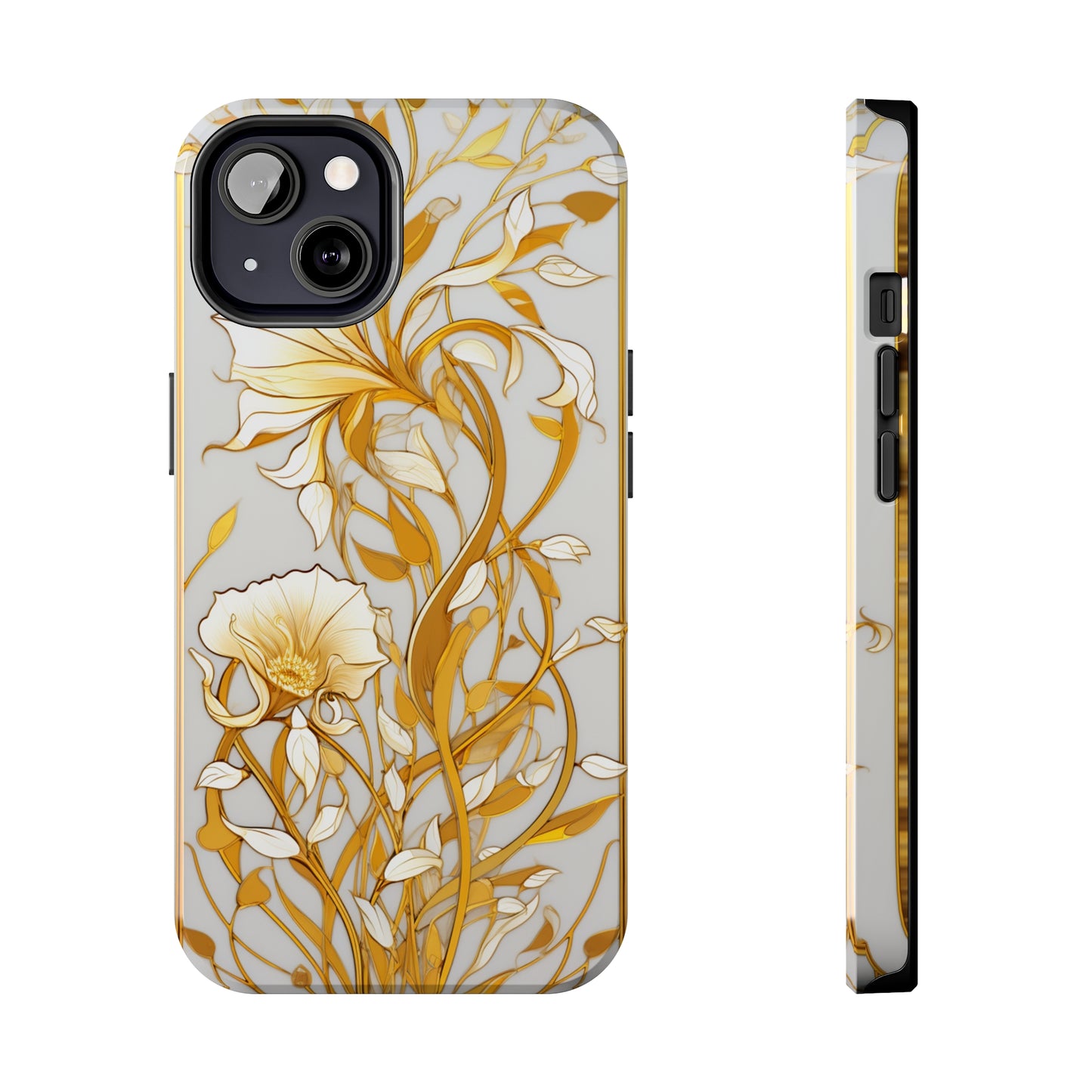 Gold floral Elegance: Art Deco Stained Glass iPhone Case | Vintage Glamour & Modern Protection for iPhone Models 11 through 14 Pro Max