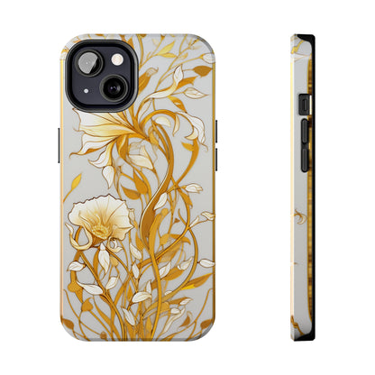 Gold floral Elegance: Art Deco Stained Glass iPhone Case | Vintage Glamour & Modern Protection for iPhone Models 11 through 14 Pro Max