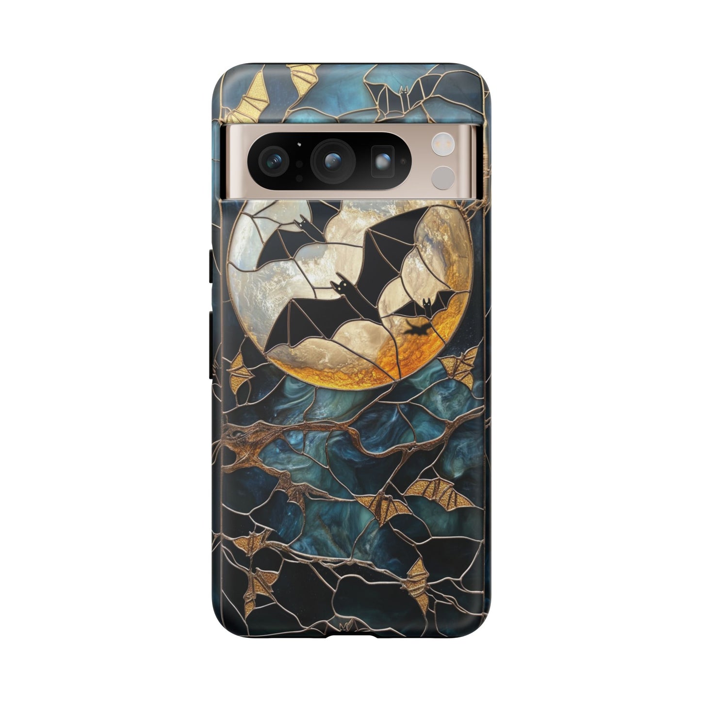 Halloween Phone Case Bats Stained Glass Style Spooky Moon Phone Cover