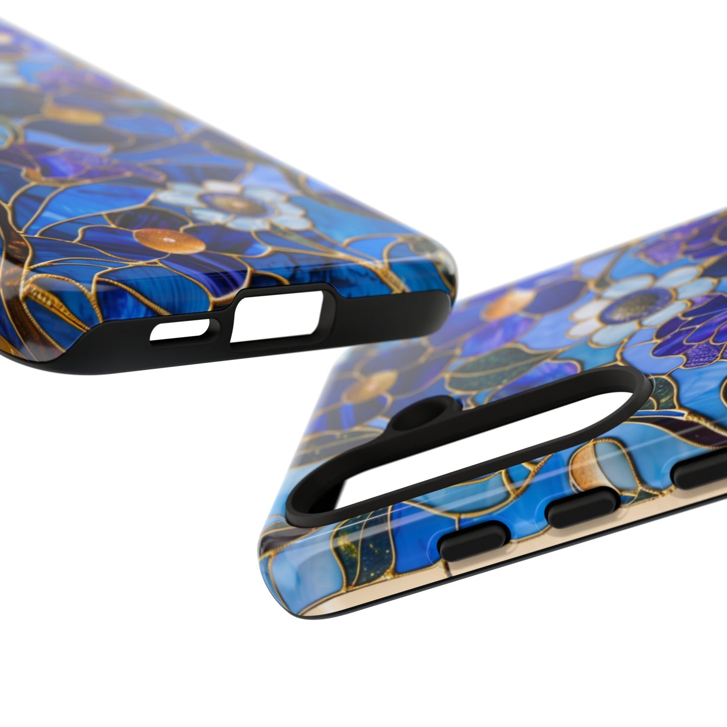 Blue Floral Stained Glass Gold Inlay Wild Flowers Phone Case