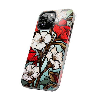 Red and White Floral Stained Glass iPhone Case