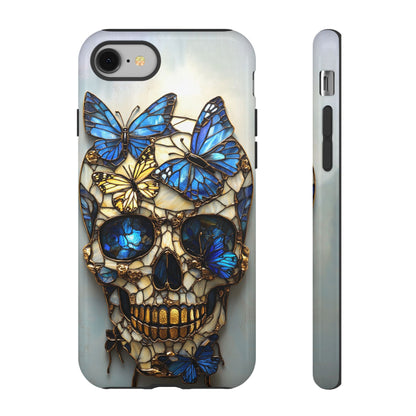 Gold and Blue Stained Glass Skull and Butterflies Phone Cover