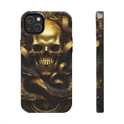 iPhone 14 Case Dark Elegance: Gold Skulls and Snakes Tough iPhone Case | An Edgy Goth Delight