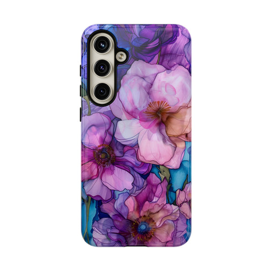 Purple flower stained glass phone case for iPhone 15 case