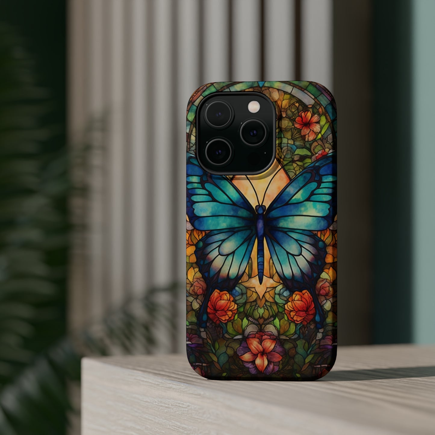 Butterfly Stained Glass MagSafe iPhone Case | Floral Aesthetic Art Retro Phone Tough Case iPhone 14 Plus 13 12 7 8 SE Hippie Boho Style