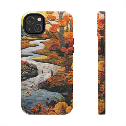 Enchanting Fall Landscape Phone Case | Vintage Boho Embroidery Style