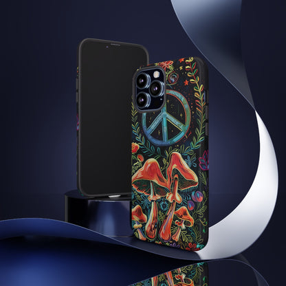 Embroidery Style Magic Mushrooms and Peace Sign Phone Case