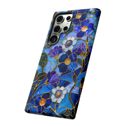 Blue Floral Stained Glass Gold Inlay Wild Flowers Phone Case