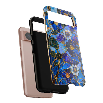 Blue Floral Stained Glass Gold Inlay Wild Flowers Phone Case