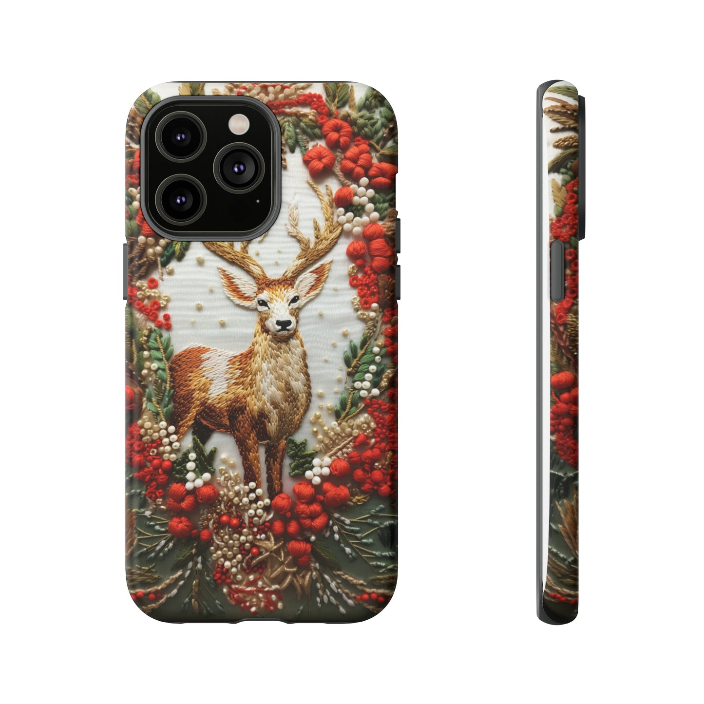 Embroidery Christmas Deer Floral Phone Case