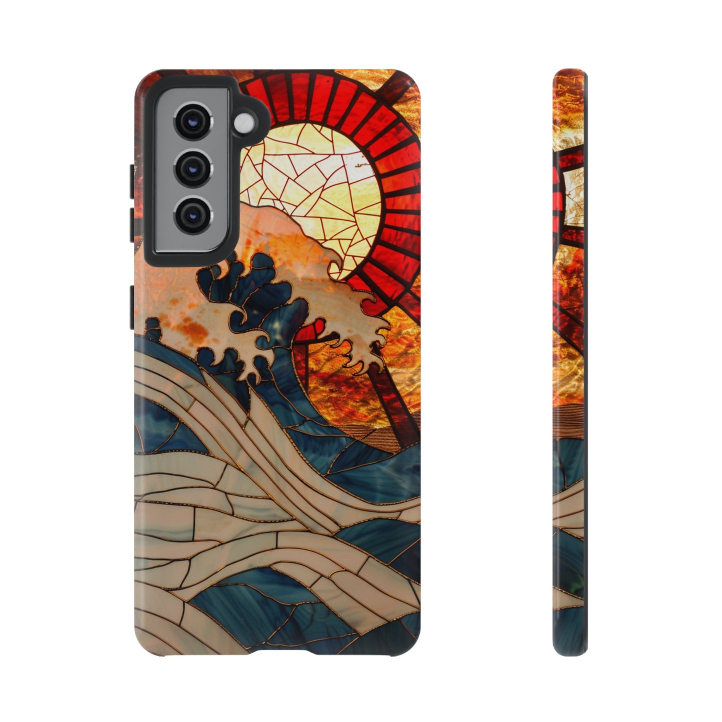 Japanese Rising Sun Phone Case Stained Glass Ocean Wave