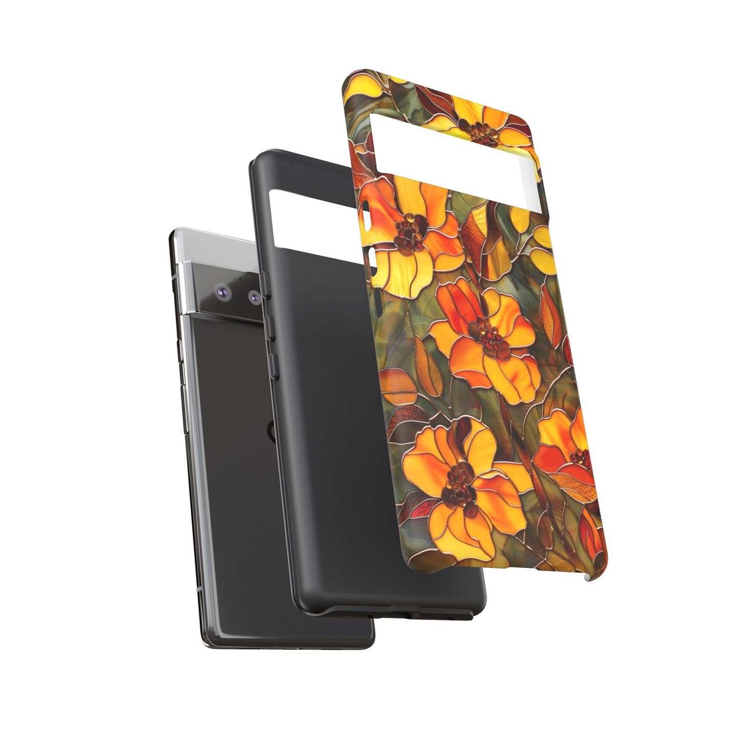 Orange Floral Phone Case Stained Glass Style