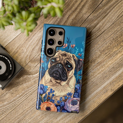 Cute Pug Dog Blue Floral Design Phone Case