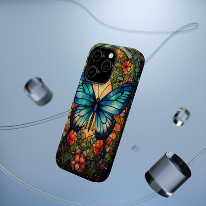 Butterfly Stained Glass MagSafe iPhone Case | Floral Aesthetic Art Retro Phone Tough Case iPhone 14 Plus 13 12 7 8 SE Hippie Boho Style