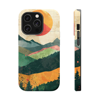 Retro Mountain Sunset Orange and Red MagSafe Phone Case