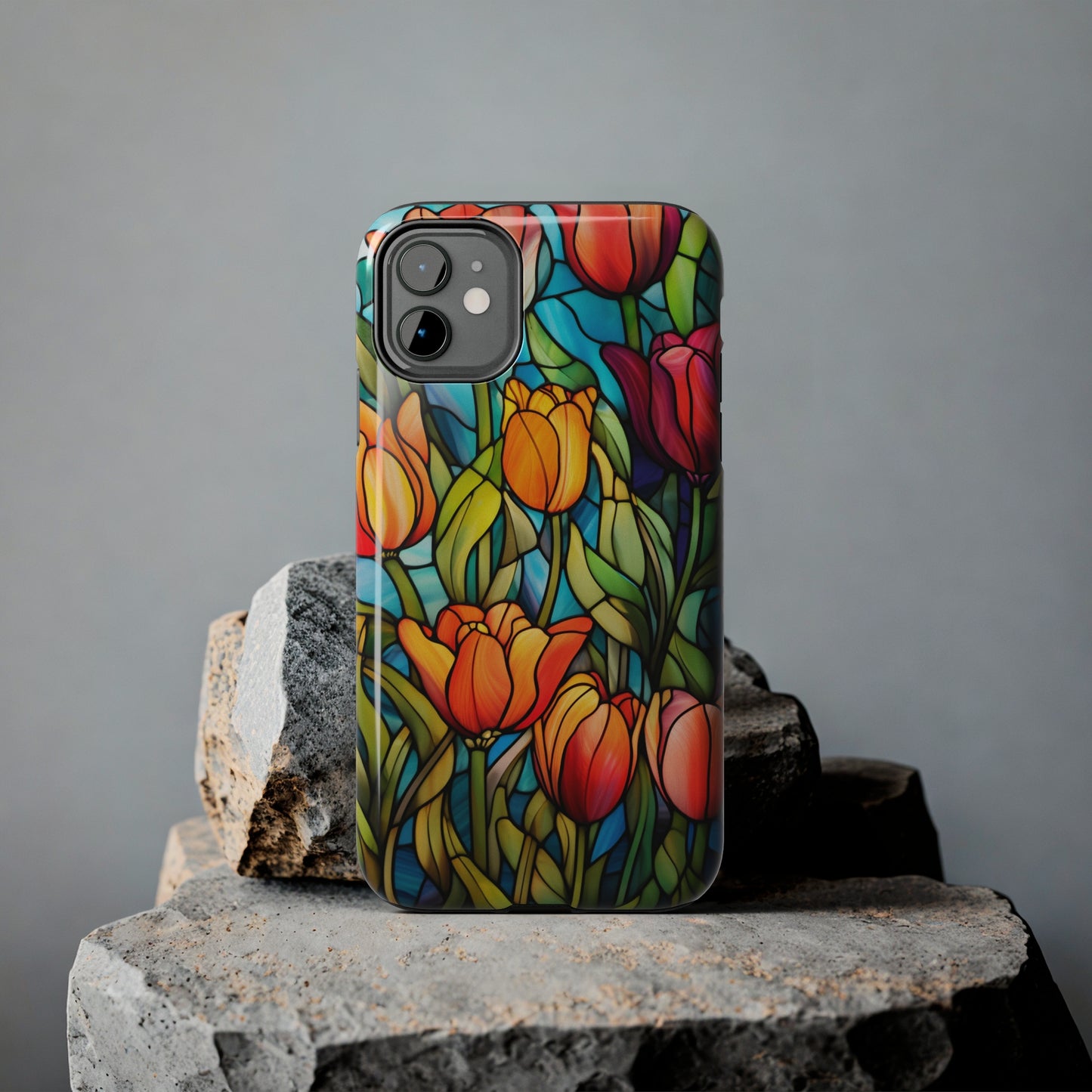 Stained Glass Tulip Floral Aesthetic iPhone Case | Embrace the Beauty of Nature in Full Bloom