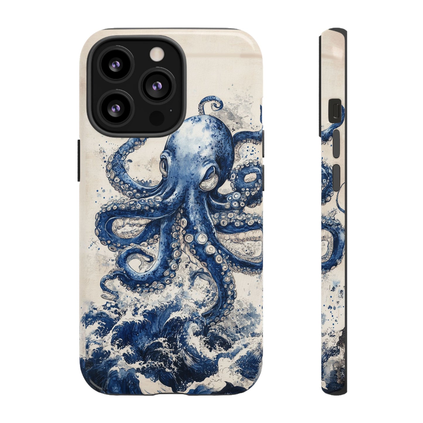 Vintage Japanese Art Style Blue Octopus and Waves Phone Cover